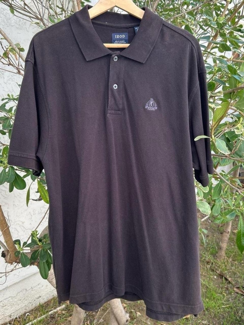 Vintage 2008 IZOD Silk Wash Polo Shirt Large Black Cotton Embroidered Logo